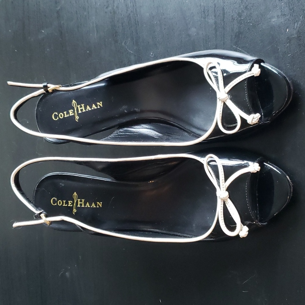 Cole Haan Black and White Bow Slingback heels